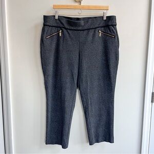 Anne Klein Ponte Stretch Knit Crop Zip Pocket Leggings Gray Space Dye Women's XL